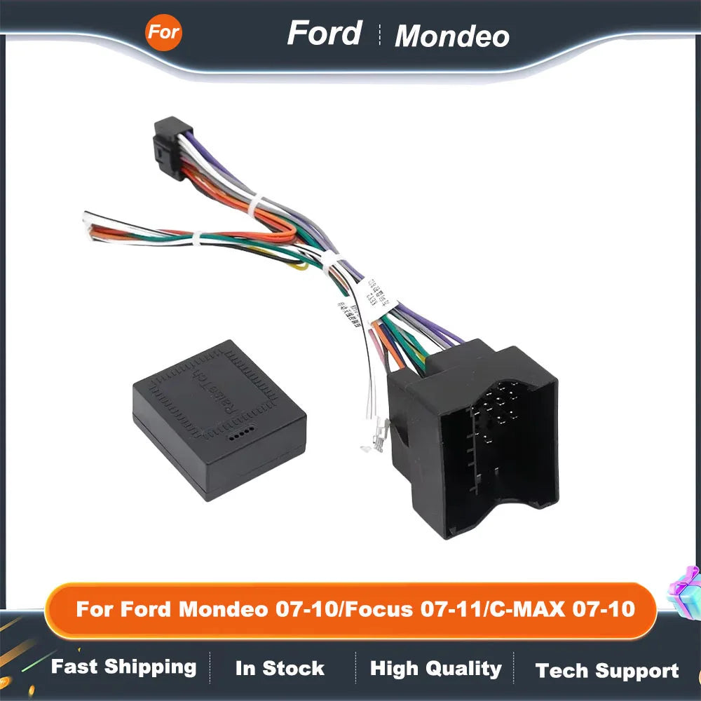 Car Radio Fascia Frame 16PIN Wiring Harness Adapter with CANBUS Box for Ford Mondeo Focus 07-11 C-MAX 07-10 Android Stereo Audio