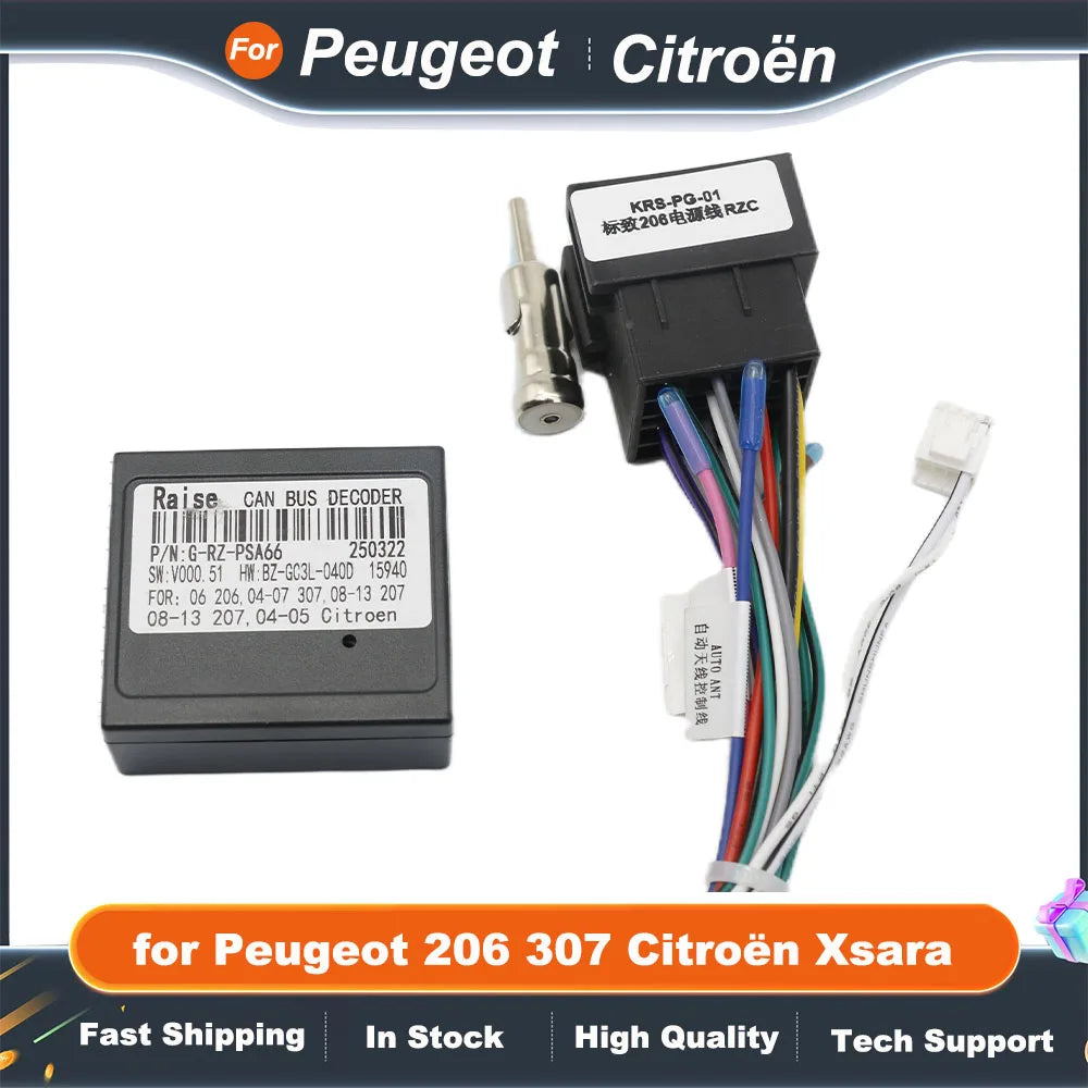 Radio Wiring Harness Adapter CAN Bus Decoder 16 Pin Plug to ISO Connector Car Android Cable for Peugeot 206 307 Citroën Xsara