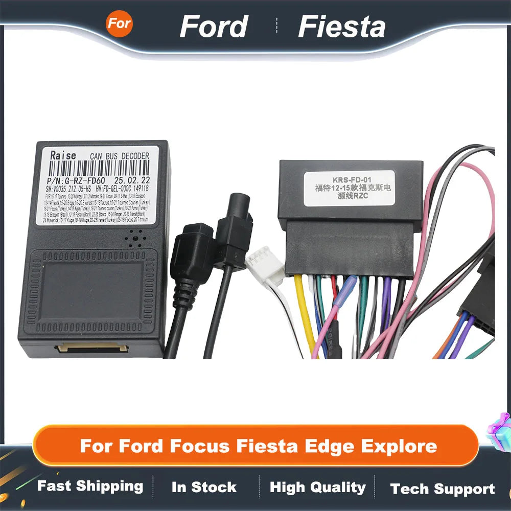 For Ford Fiesta 2013-2017 16 Pin Harness Adapter Android Player Multimedia Stereo Cables Canbus Canbox DVD Radio GPS Power Cord