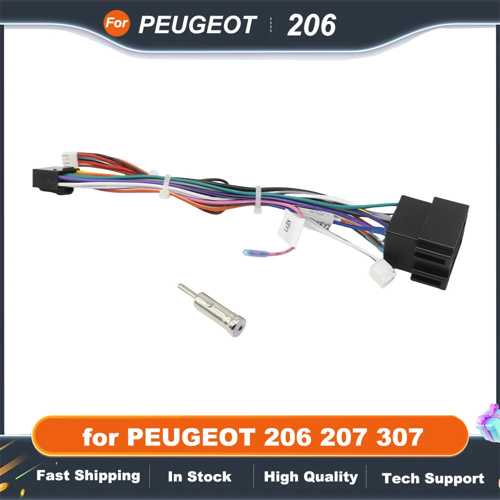 16 Pin Power Cable XP CANBUS Decoder Apdater RP5-PA-104  Harness for PEUGEOT 206 207 307 Car Android Radio
