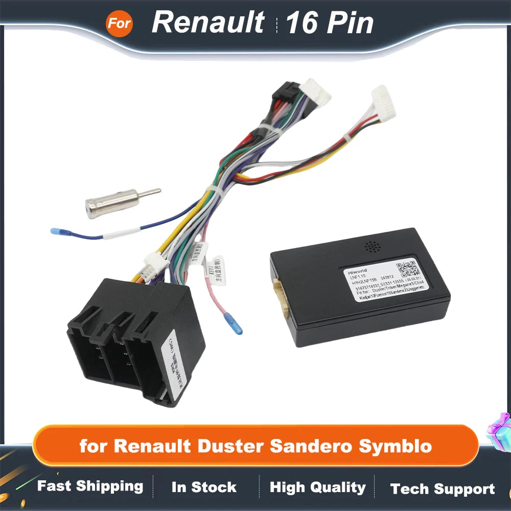 Wiring Harness CAN Bus Decoder 16 Pin Plug to ISO Connector Car Head Unit Cable Adapter for Renault Duster Sandero Symblo