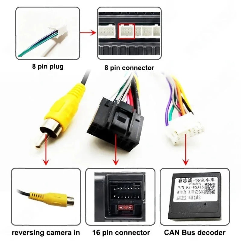 10" Android Radio Mounting Panel Frame for Citroen C4 2013-2017, 16 Pin Wiring Harness Adapter, CAN Bus Decoder, Quadlock 40 Pin