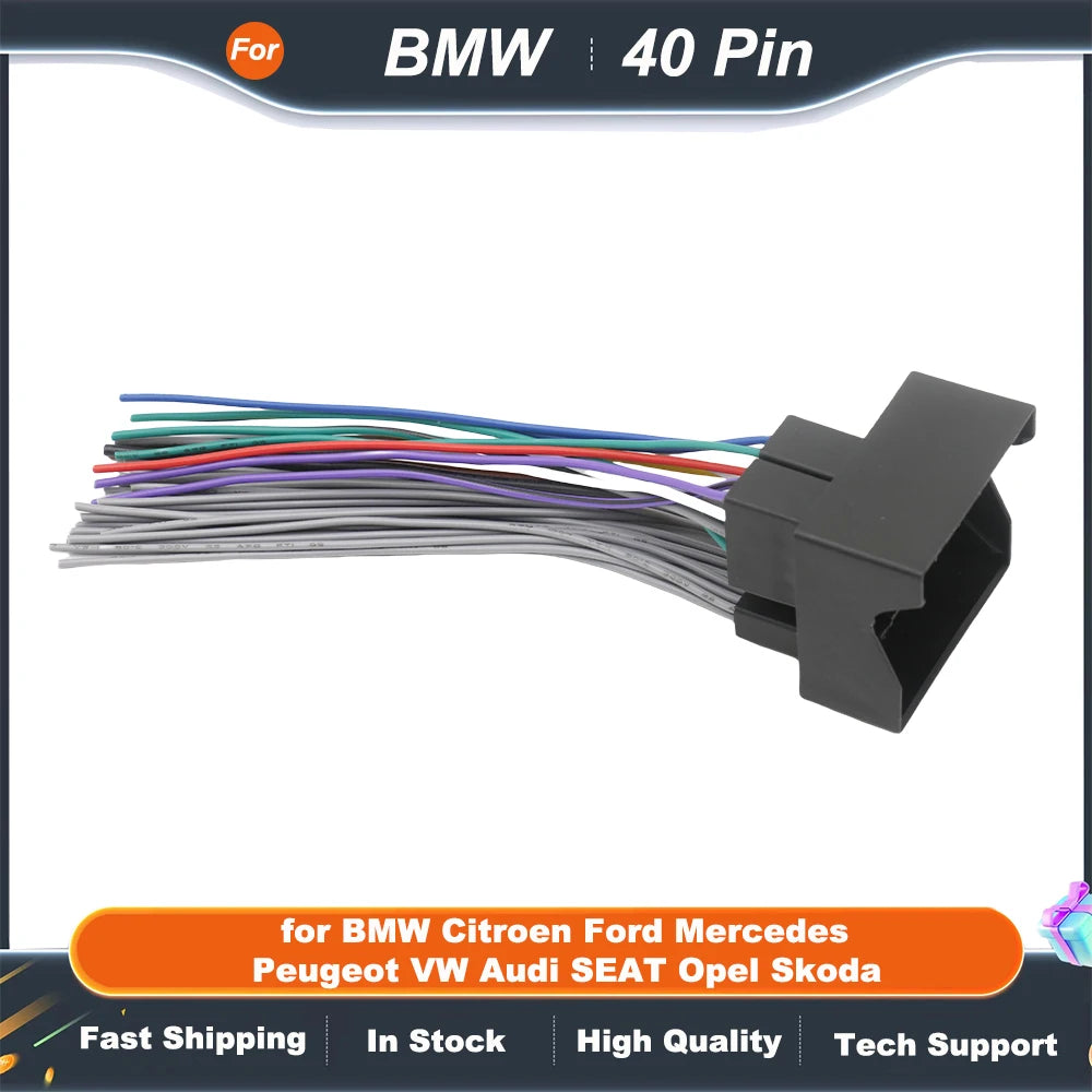 40 Pin Female Connector Radio Wiring Harness for BMW Citroen Ford  Mercedes Peugeot VW Audi SEAT Opel Skoda