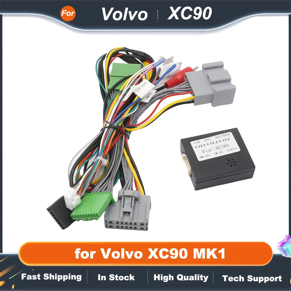 Radio Wiring Harness CAN Bus Decoder 16 Pin Plug to 14Pin Connector Audio RCA Input Car Android Cable Adapter for Volvo XC90 MK1