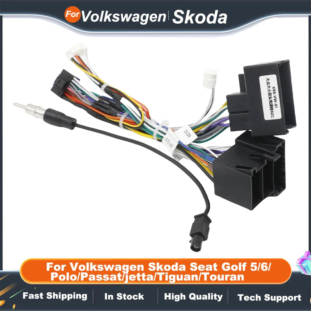 WCanbus Box For Android Volkswagen Skoda Seat Golf 5/6/Polo/Passat/jetta/Tiguan/Touran Car Player VW-RZ-08/G-RZ-V58 Wiring Cable