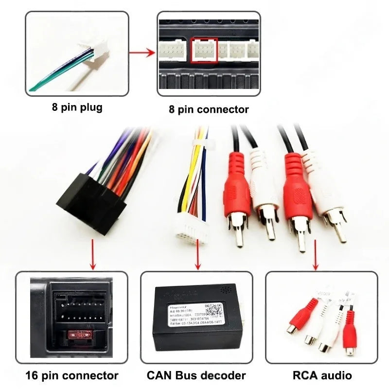 Dashboard Panel Frame for Audi A4 B7 2004 - 2008, Radio Wiring Harness Adapter, CAN Bus Decoder, for 2 DIN 9" Android Multimedia
