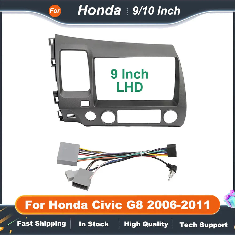 9/10 Inch Car Radio Fascia Frame for Honda Civic G8 2006-2011 Android Stereo Dash Fitting Panel Kit Adapter Trim
