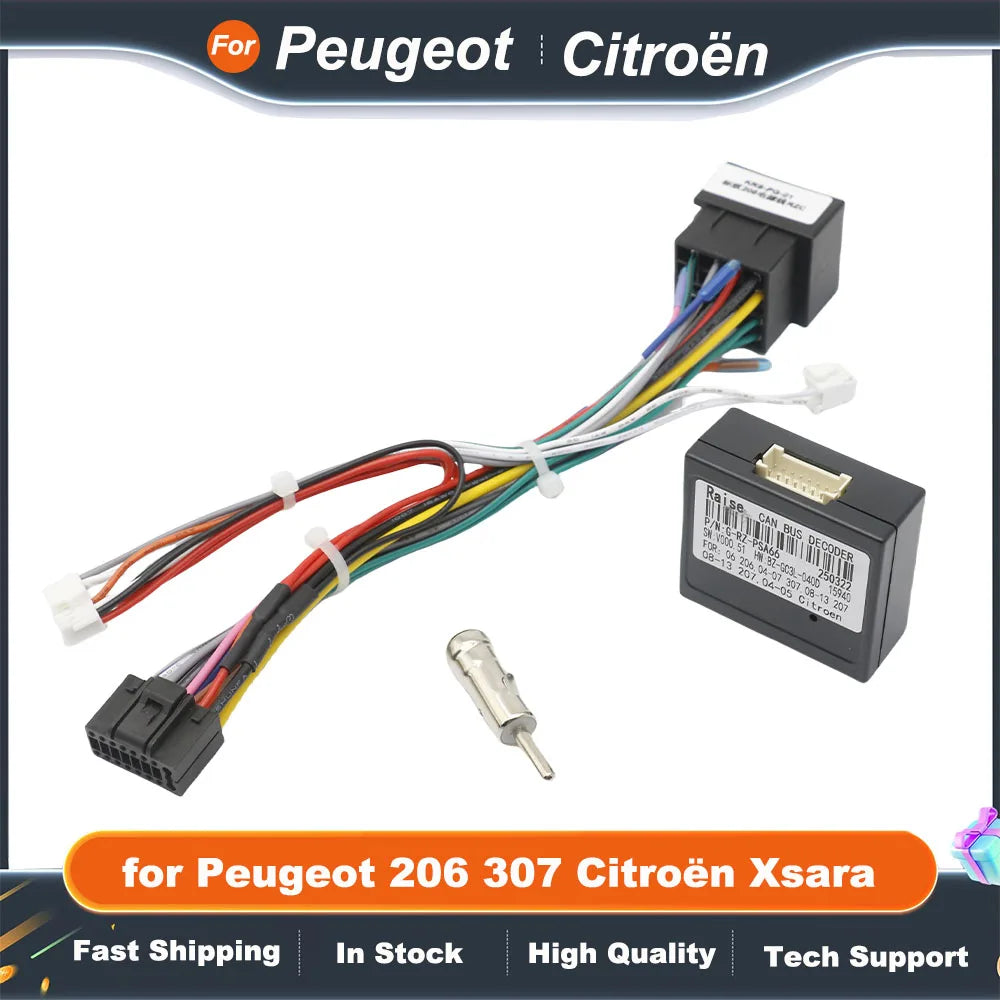 Radio Wiring Harness Adapter CAN Bus Decoder 16 Pin Plug to ISO Connector Car Android Cable for Peugeot 206 307 Citroën Xsara