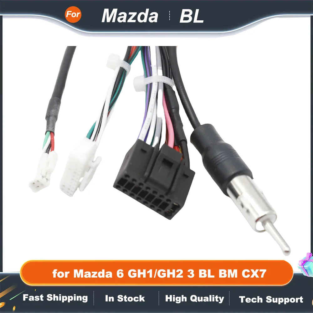 Harness Adapter CAN Bus Decoder 16 Pin to 24Pin Connector Radio Antenna Car Android Wiring Cable for Mazda 6 GH1/GH2 3 BL BM CX7