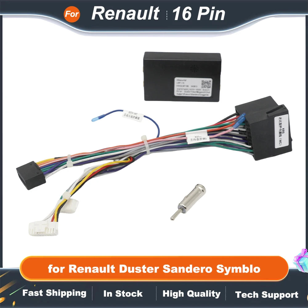 Wiring Harness CAN Bus Decoder 16 Pin Plug to ISO Connector Car Head Unit Cable Adapter for Renault Duster Sandero Symblo