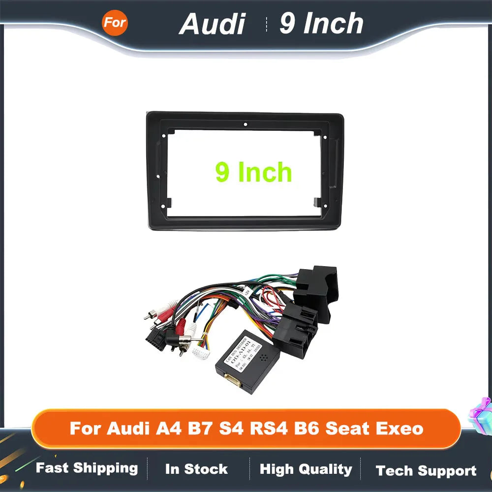 9 Inch Car Radio Fascia Frame for Audi A4 B7/B6 S4 RS4 Seat Adapter with Canbus Box Decoder Stereo Dash Panel Kit