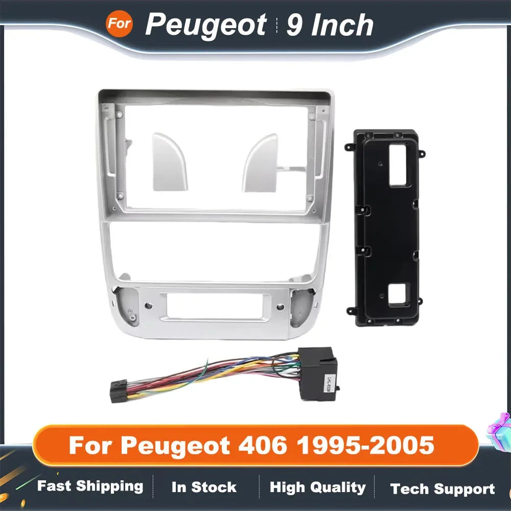 9 Inch Car Radio Fascia Frame for Peugeot 406 1995-2005 Dashboard Panel Kit OEM Style Plug Play Stereo Bezel Adapter