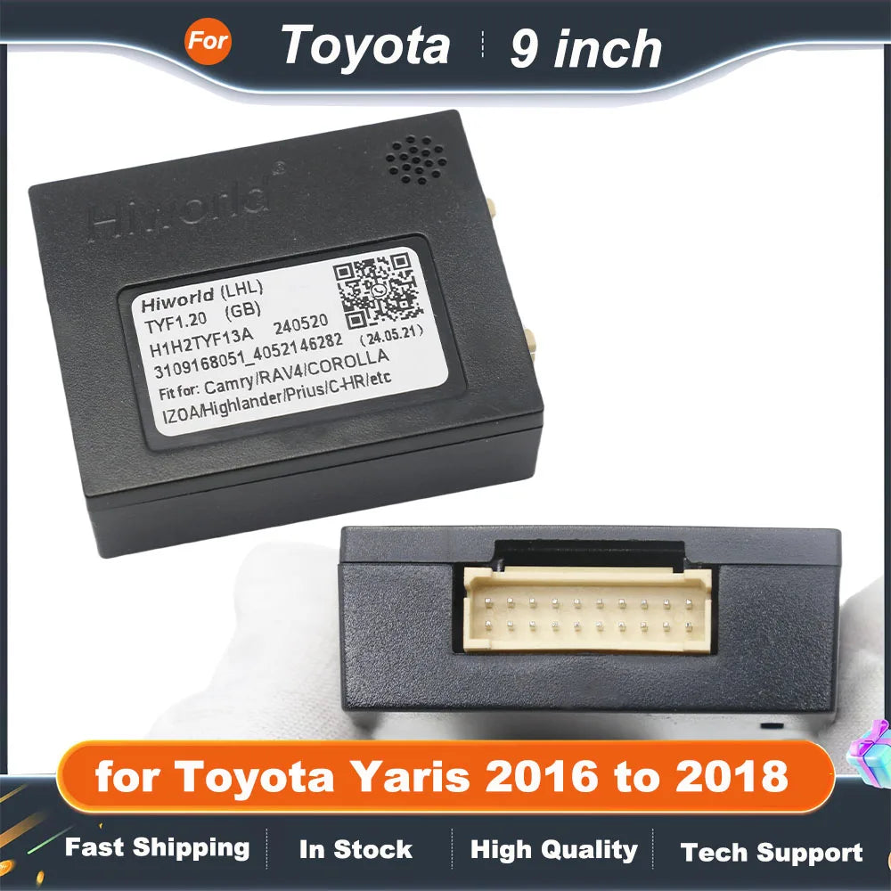 Wiring Harness Adapter CAN Bus Decoder Dashboard Panel Frame for Toyota Yaris 2016 to 2018, for 2 DIN 9" 16 Pin Android Radio