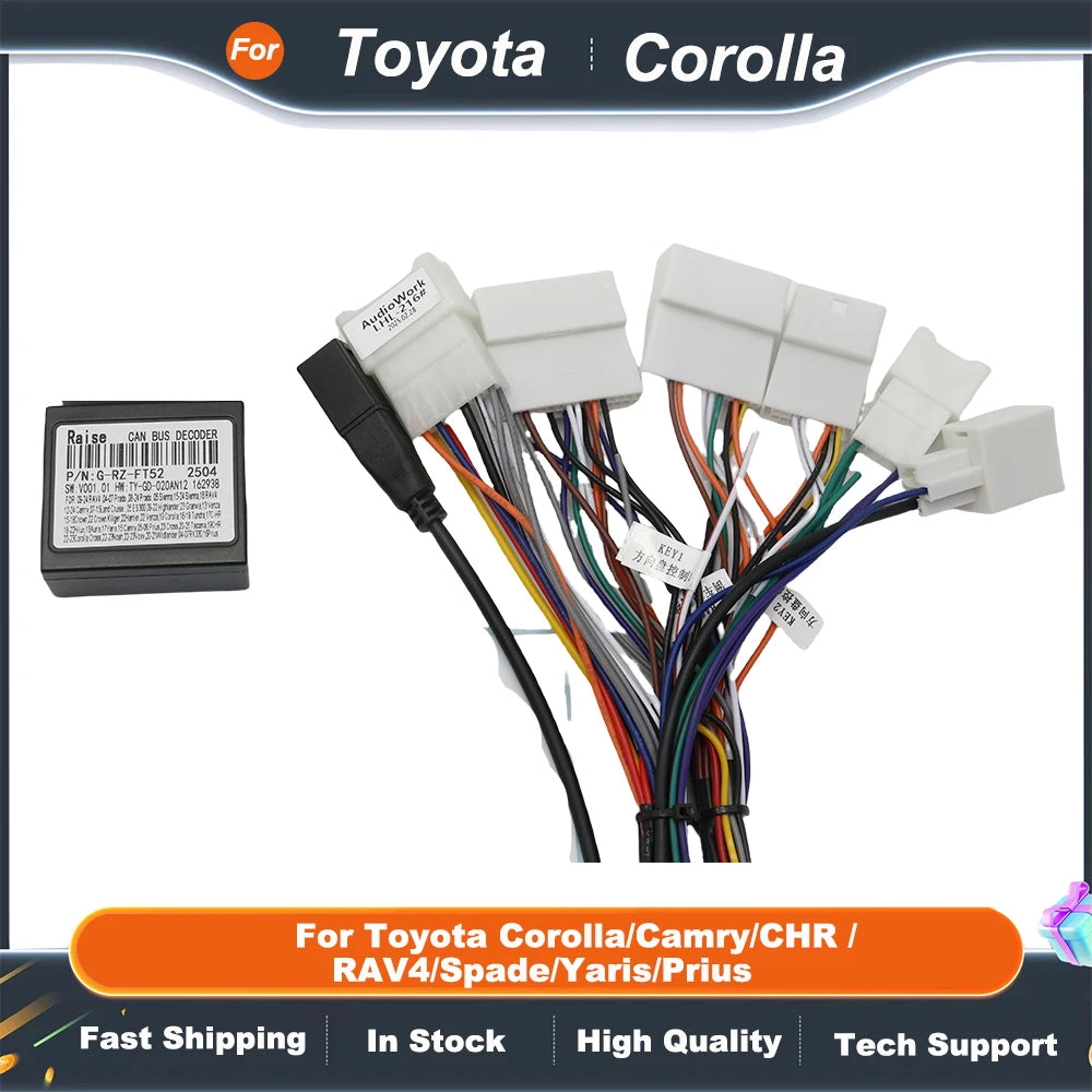 Canbus Box RZ-FT52 For Toyota Corolla/Camry/CHR /RAV4/Spade/Yaris/Prius With Wiring Harness Power Cable Android 2 Din Car Radio