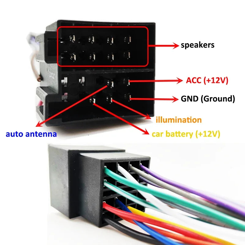 Radio Wiring Harness Adapter, 16 Pin to ISO Connector, Plug and Play Wiring Cable for Pioneer Car Stereo Head Unit