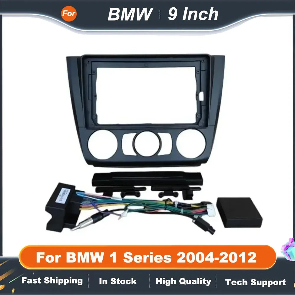 9 Inch Car Radio Fascia Frame for BMW 1 Series E81 E82 E87 E88 Android Dash Panel Kit with Canbus Decoder
