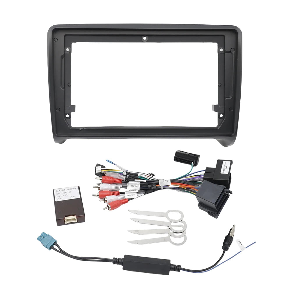 For Audi TT MK2 2006-2014 9 inch Car Radio Fascias 2 Din Frame Mount Kit Stereo Panel Wiring Harness Power Cable Adapter Canbus