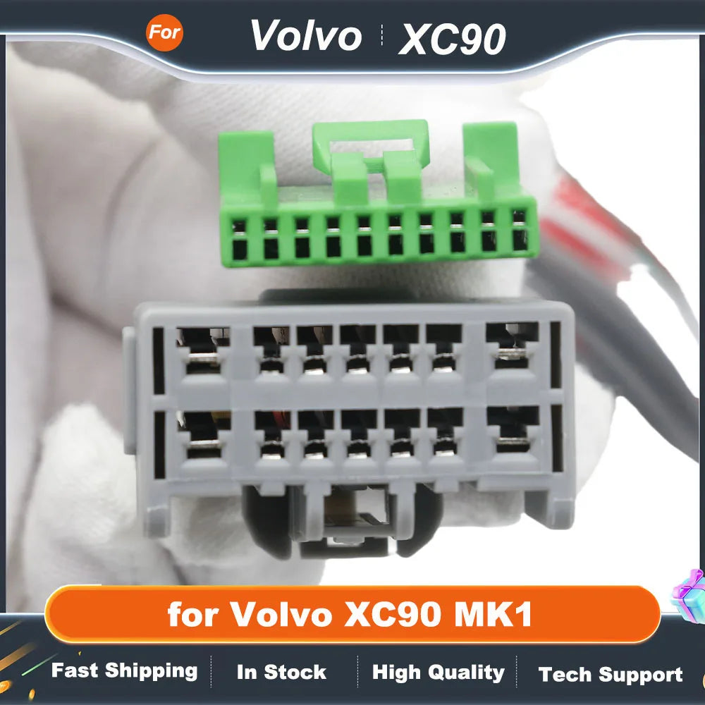 Radio Wiring Harness CAN Bus Decoder 16 Pin Plug to 14Pin Connector Audio RCA Input Car Android Cable Adapter for Volvo XC90 MK1