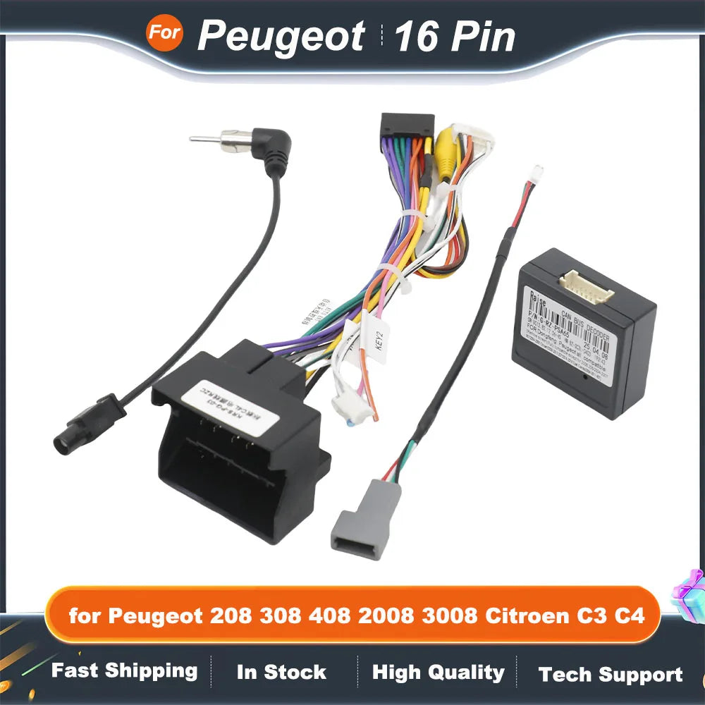 16 Pin to 56Pin Wiring Harness CAN Bus Decoder Connector Head Unit Cable Adapter for Peugeot 208 308 408 2008 3008 Citroen C3 C4