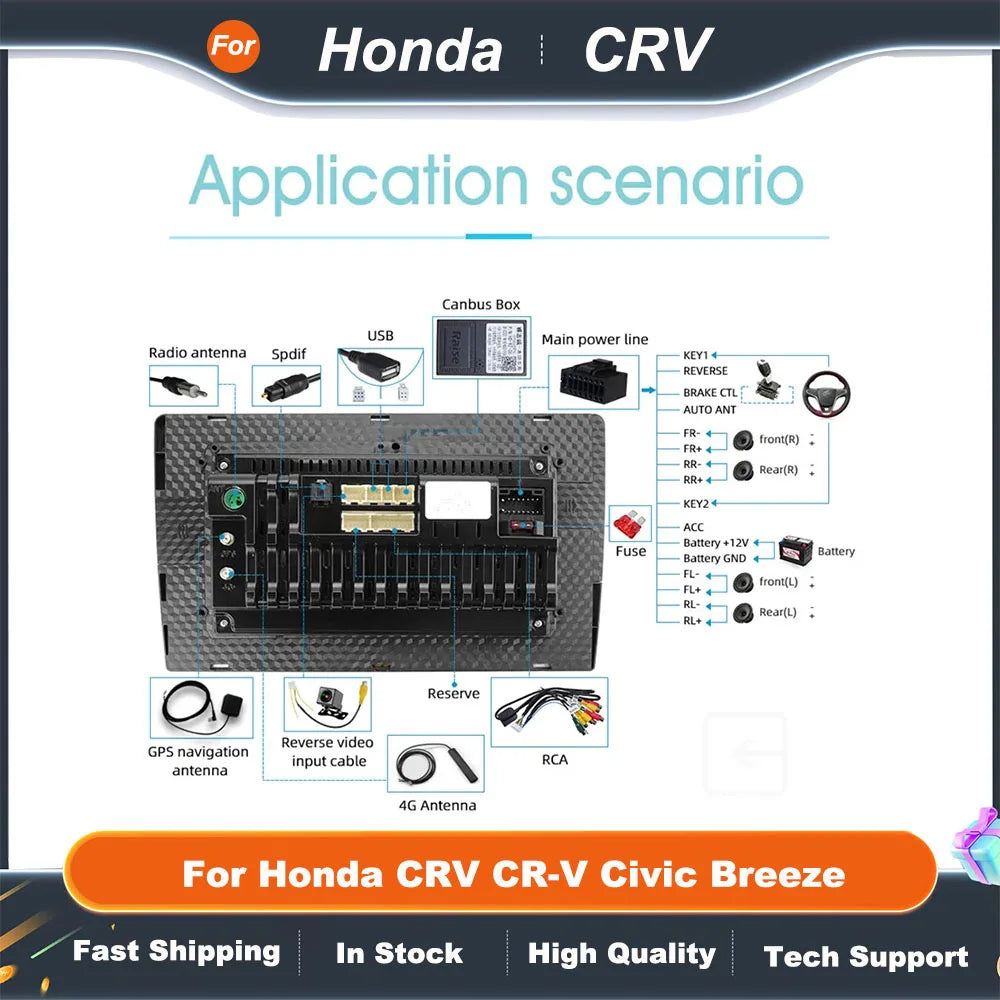 Car 16pin Wiring Harness Adapter Canbus Box For Honda CRV CR-V Civic Breeze Android Radio Power Cable HD-RZ-06