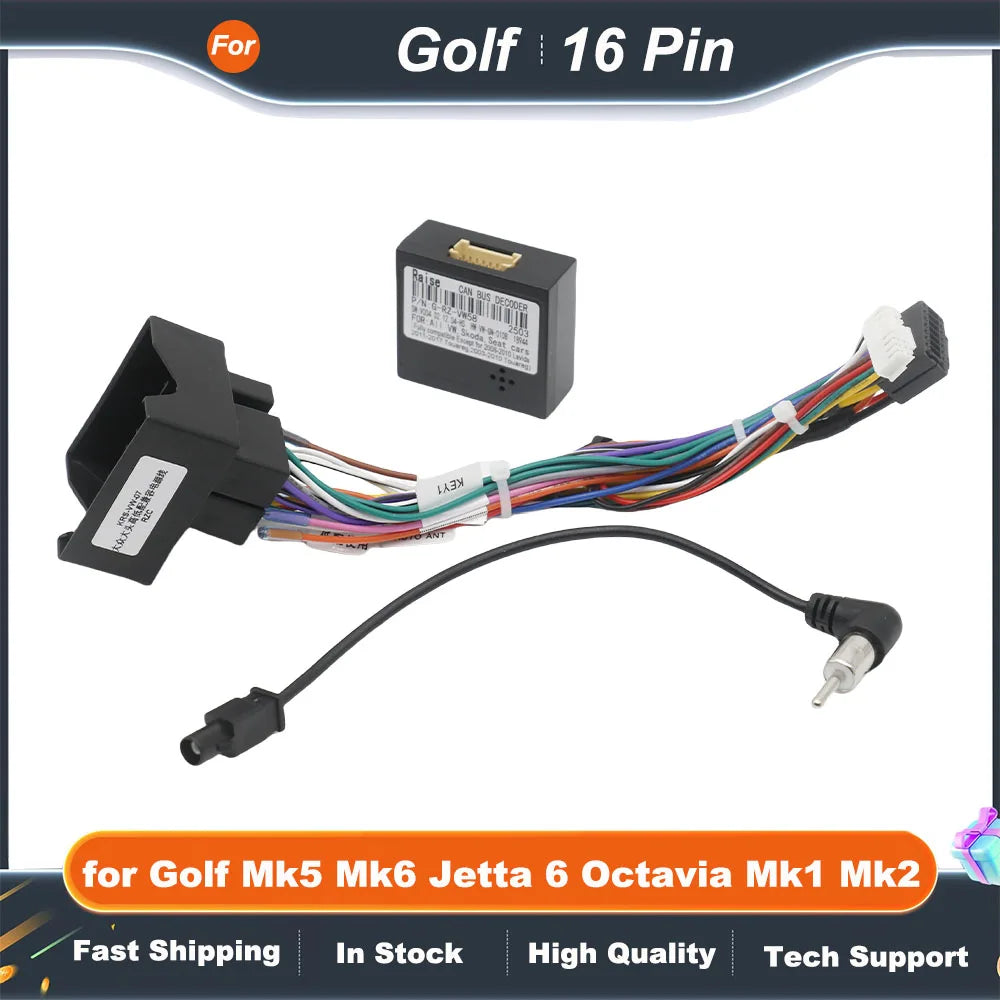Wiring Harness 16 Pin Plug to Quad Lock Connector Car Radio Cable Adapter for Golf Mk5 Mk6 Jetta 6 Octavia Mk1 Mk2