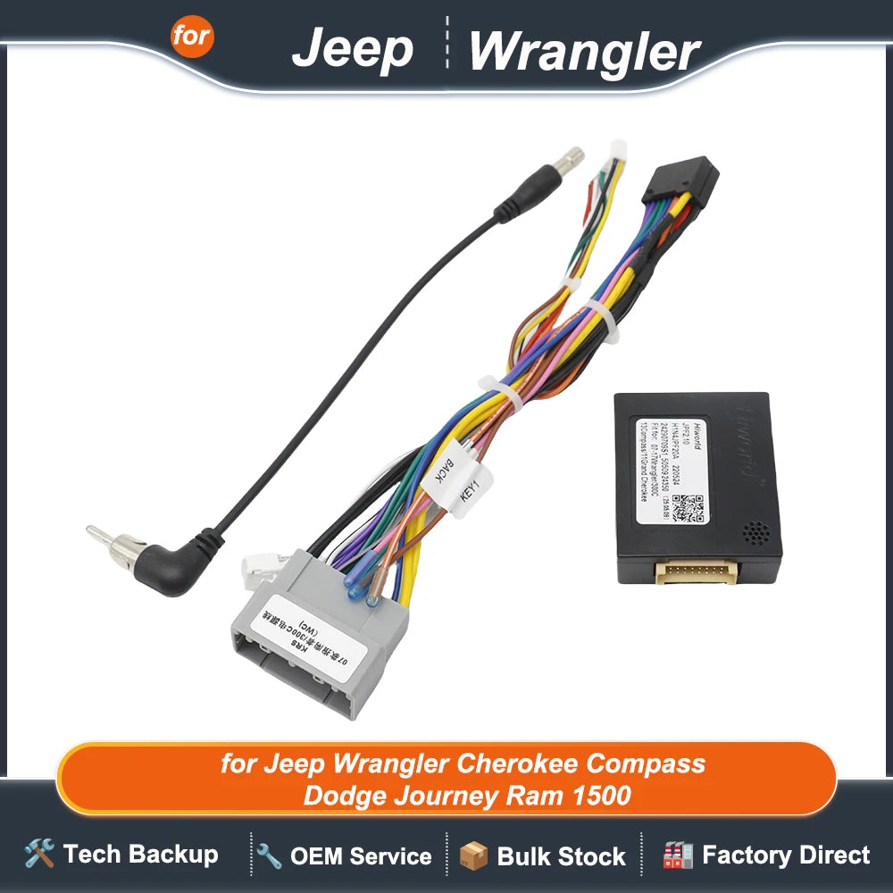 Radio Wiring Harness Adapter CAN Bus Decoder Box 16 Pin to 22Pin Cable for Jeep Wrangler Cherokee Compass Dodge Journey Ram 1500