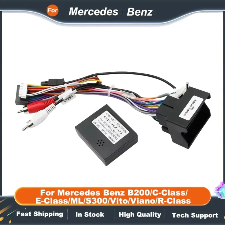 16PIN Car Android Power Cable with CANBUS for Mercedes Benz B200/C-Class/E-Class/ML/S300/Vito/Viano/R-Class