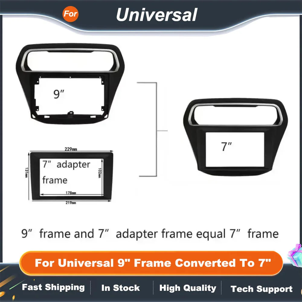 9" to 7" Car Radio Fascia Frame Adapter Universal Stereo Dash Panel Conversion Kit for 2DIN Car Audio System