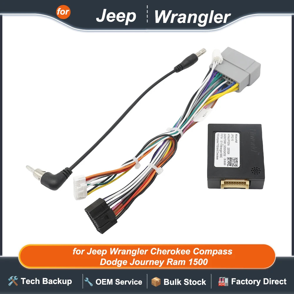 Radio Wiring Harness Adapter CAN Bus Decoder Box 16 Pin to 22Pin Cable for Jeep Wrangler Cherokee Compass Dodge Journey Ram 1500