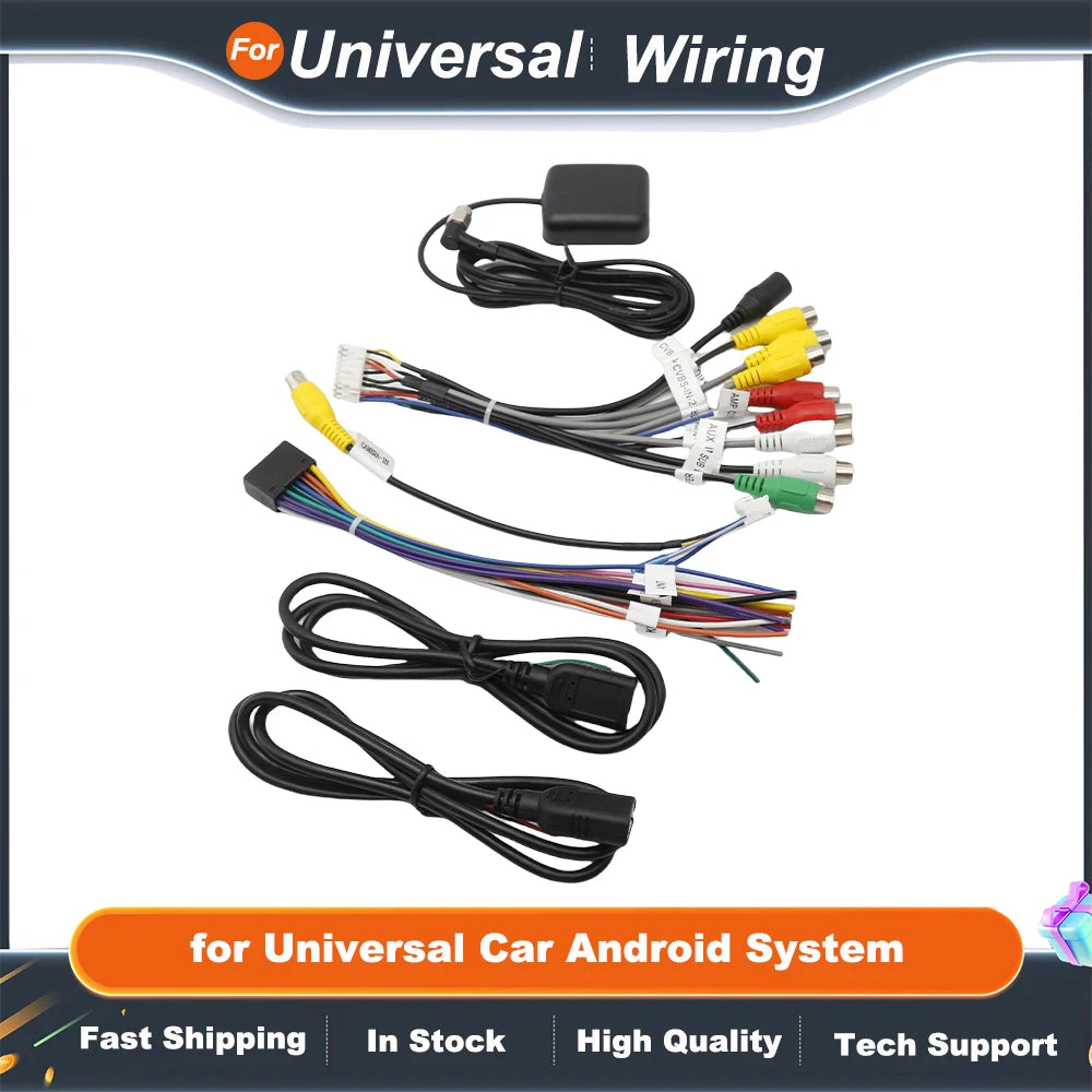 16 Pin Wiring Harness Set USB Adapter GPS Antenna Mic Video CVBS Audio Aux RCA Wifi Cable for Universal Car Android System