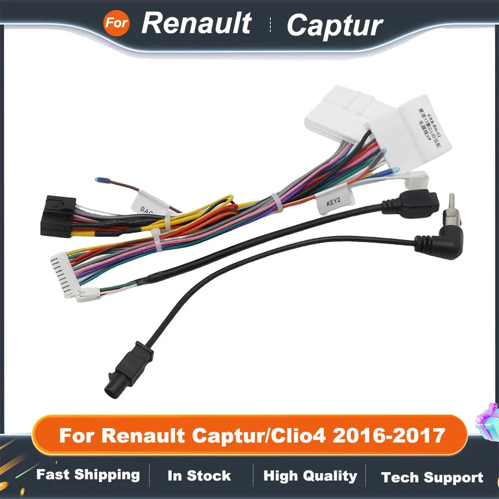 For Renault Captur/Clio4 2016-2017(Low Version) Car Radio Wiring Harness Cable Android Car Radio Multimedia Canbus Box Adaptor