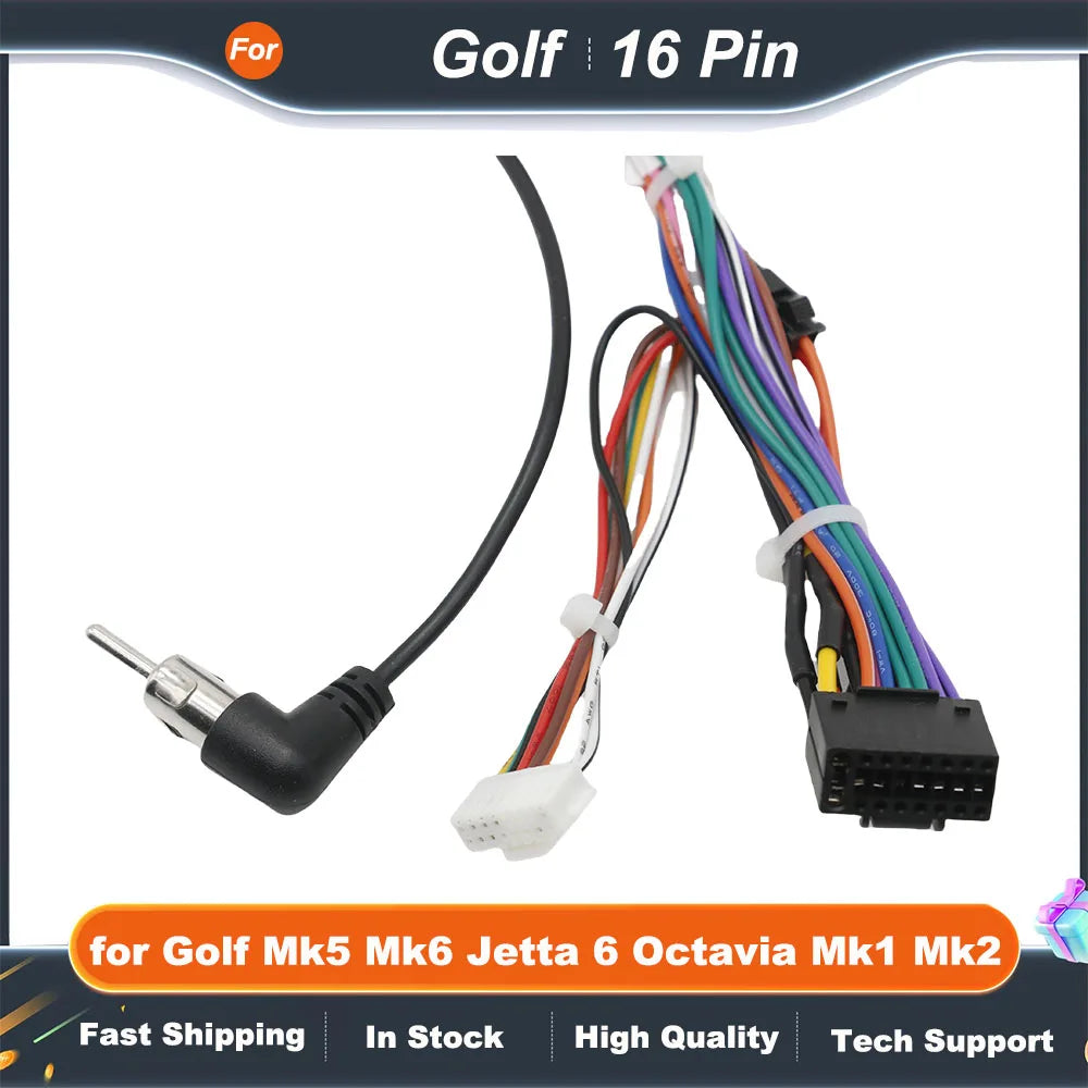 Wiring Harness 16 Pin Plug to Quad Lock Connector Car Radio Cable Adapter for Golf Mk5 Mk6 Jetta 6 Octavia Mk1 Mk2