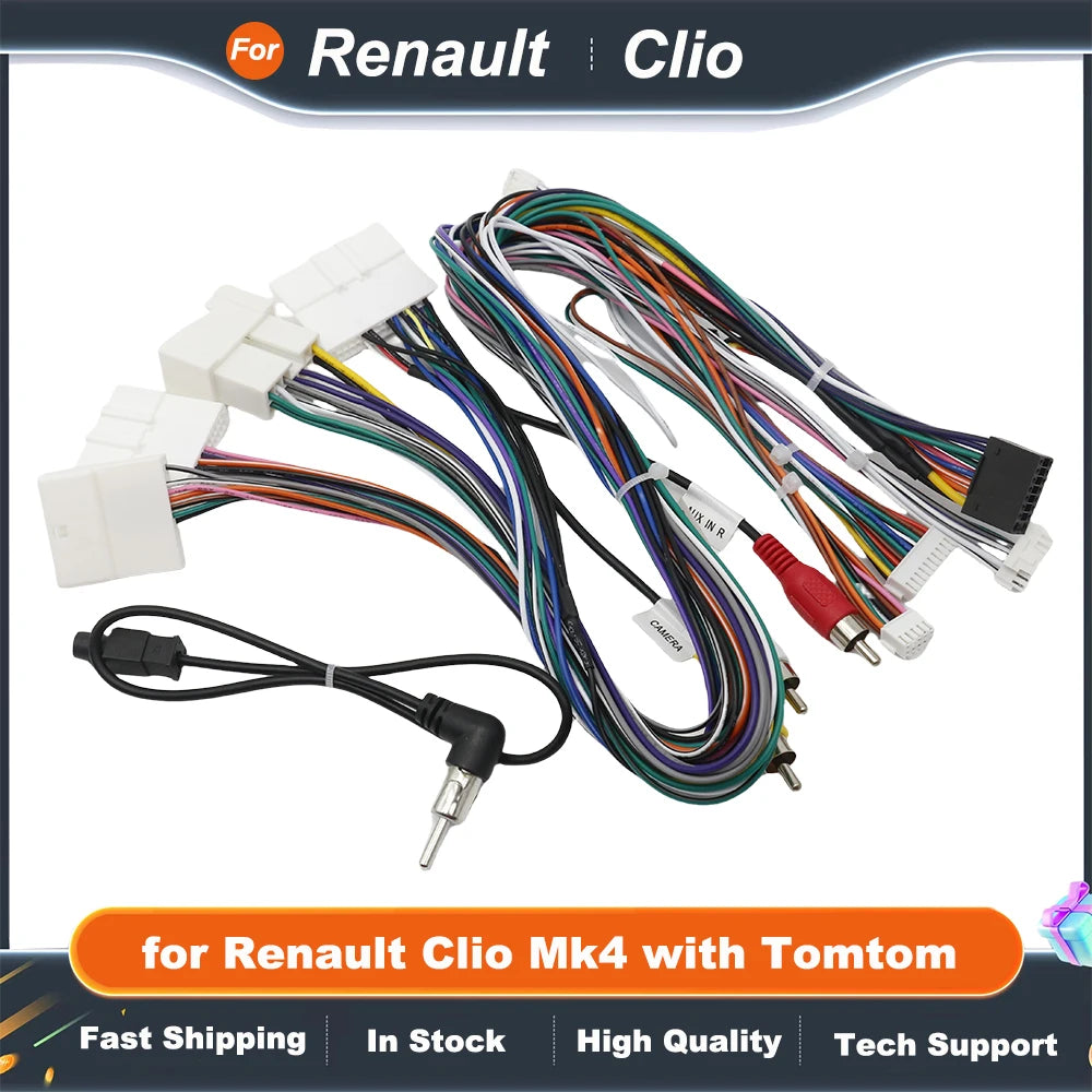 Wiring Harness CAN Bus Decoder 16 Pin to 12Pin 32Pin 24Pin Connector Car Android Cable Adapter for Renault Clio Mk4 with Tomtom