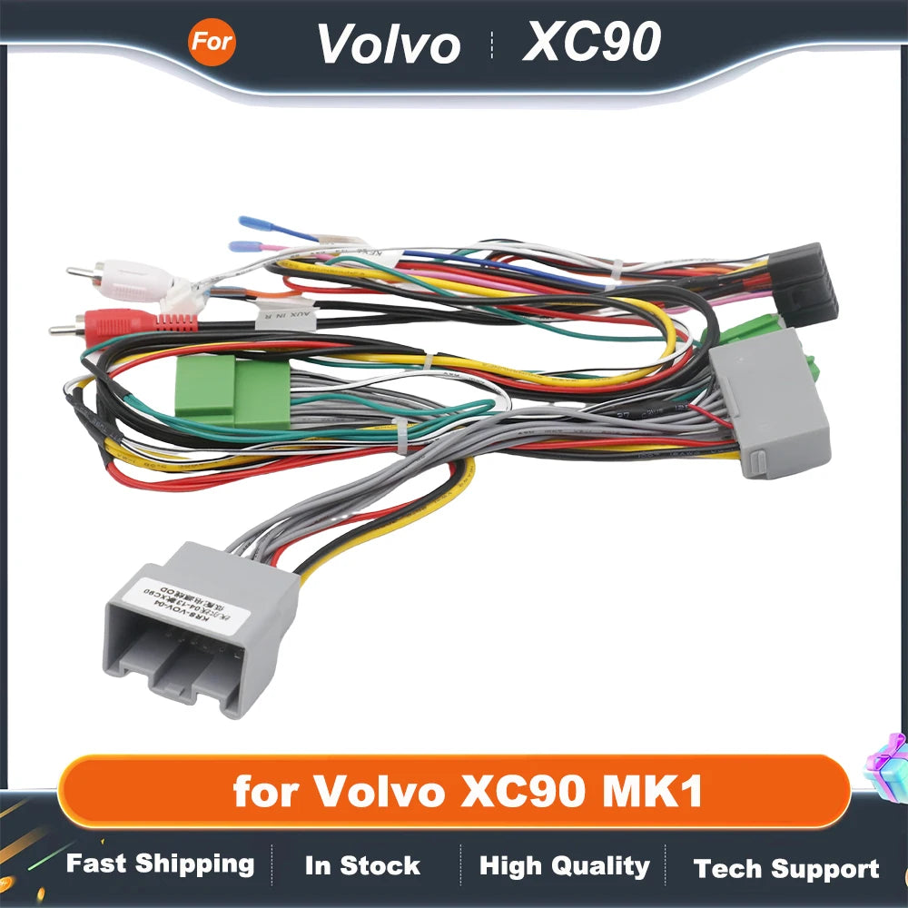 Radio Wiring Harness CAN Bus Decoder 16 Pin Plug to 14Pin Connector Audio RCA Input Car Android Cable Adapter for Volvo XC90 MK1
