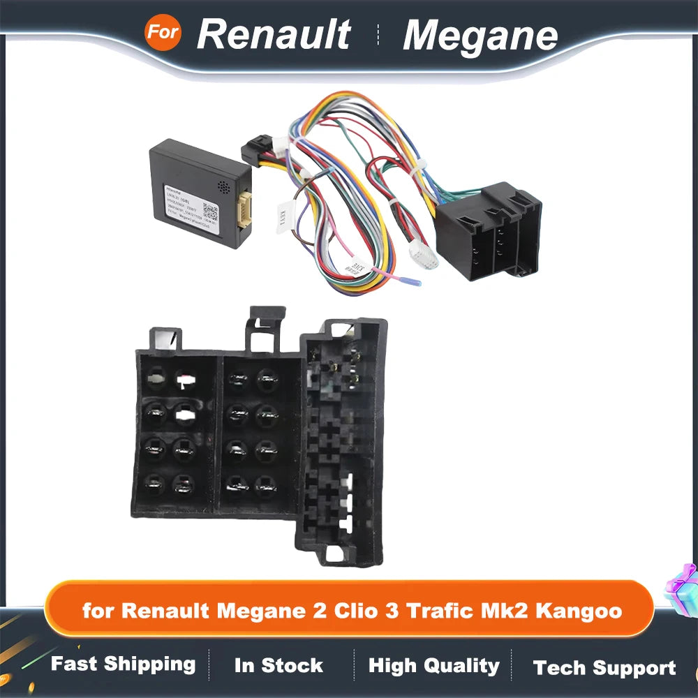 CAN Bus Decoder, 16 Pin to ISO Radio Harness Adapter, Car Android Wiring Cable for Renault Megane 2 Clio 3 Trafic Mk2 Kangoo