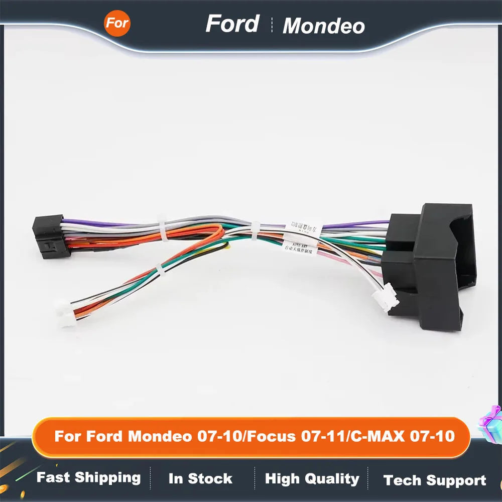 Car Radio Fascia Frame 16PIN Wiring Harness Adapter with CANBUS Box for Ford Mondeo Focus 07-11 C-MAX 07-10 Android Stereo Audio
