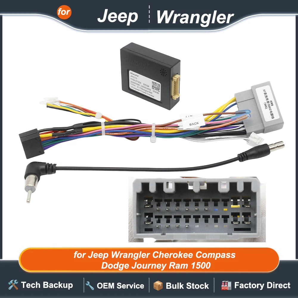 Radio Wiring Harness Adapter CAN Bus Decoder Box 16 Pin to 22Pin Cable for Jeep Wrangler Cherokee Compass Dodge Journey Ram 1500