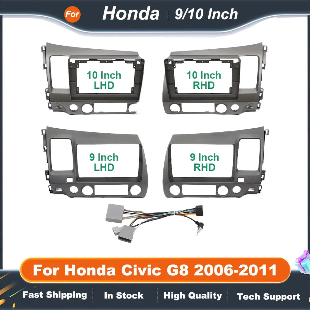 9/10 Inch Car Radio Fascia Frame for Honda Civic G8 2006-2011 Android Stereo Dash Fitting Panel Kit Adapter Trim