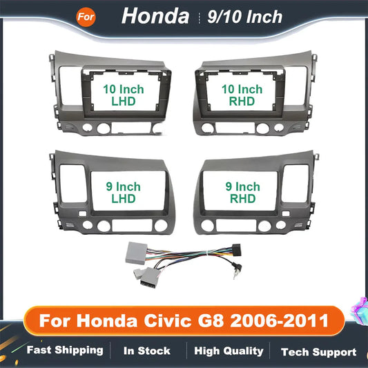 9/10 Inch Car Radio Fascia Frame for Honda Civic G8 2006-2011 Android Stereo Dash Fitting Panel Kit Adapter Trim