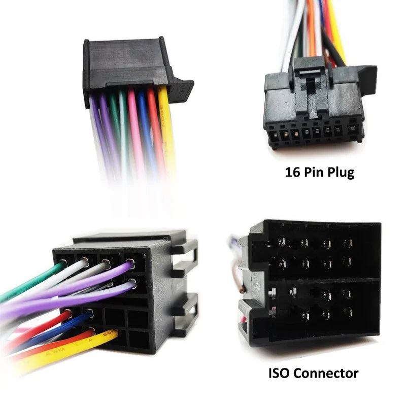 Radio Wiring Harness Adapter, 16 Pin to ISO Connector, Plug and Play Wiring Cable for Pioneer Car Stereo Head Unit
