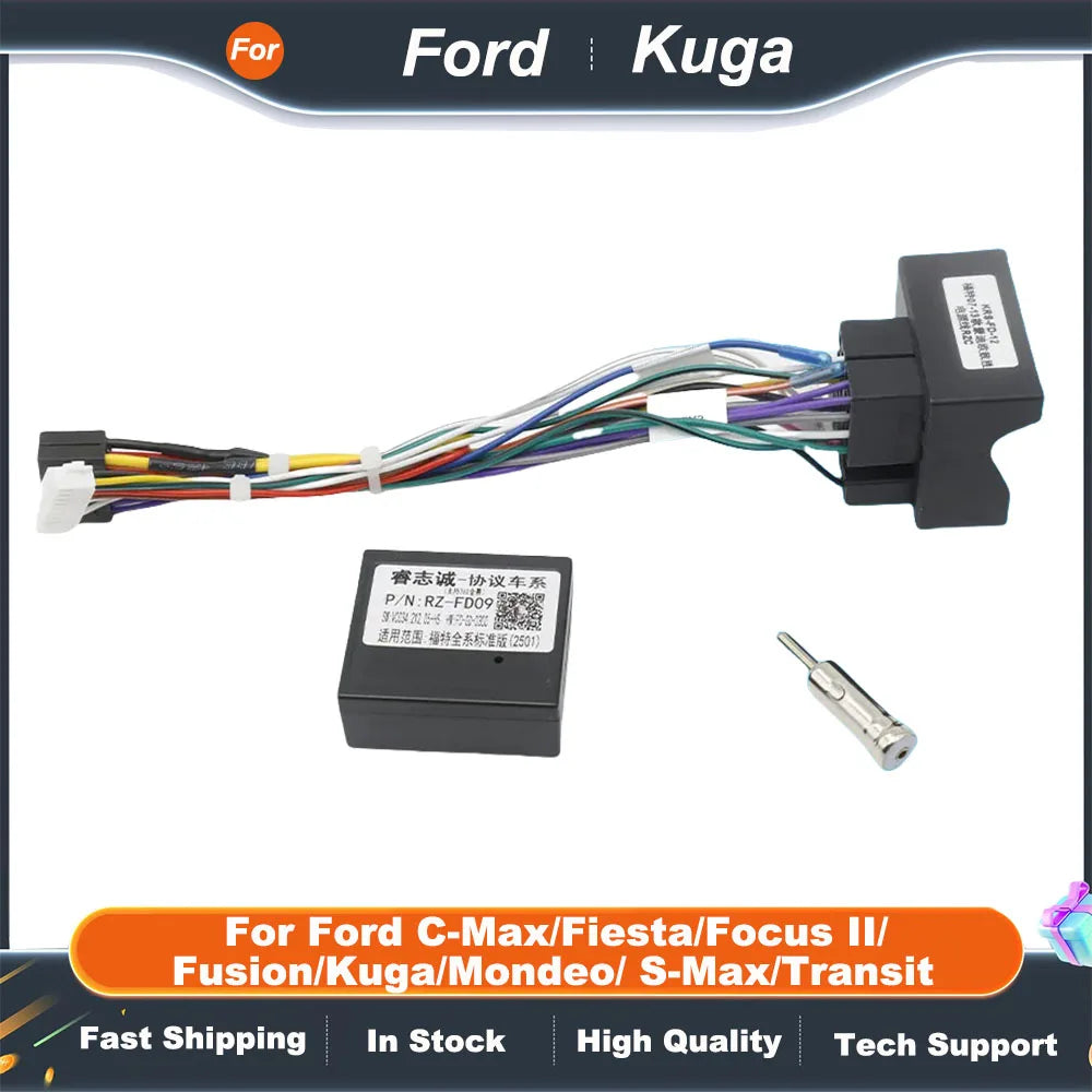 For Ford C-Max/Fiesta/Focus II/ Fusion/Kuga/Mondeo/ S-Max/Transit Android 2 Din GPS Receiver16 Pin Wiring Harness CAN Bus Decode