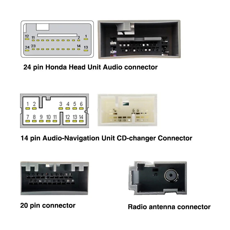Radio Wiring Harness, CAN Bus Decoder, 16Pin to 24 Pin, Android System Connector Antenna Cable Adapter for Honda CRV MK4 Civic 9