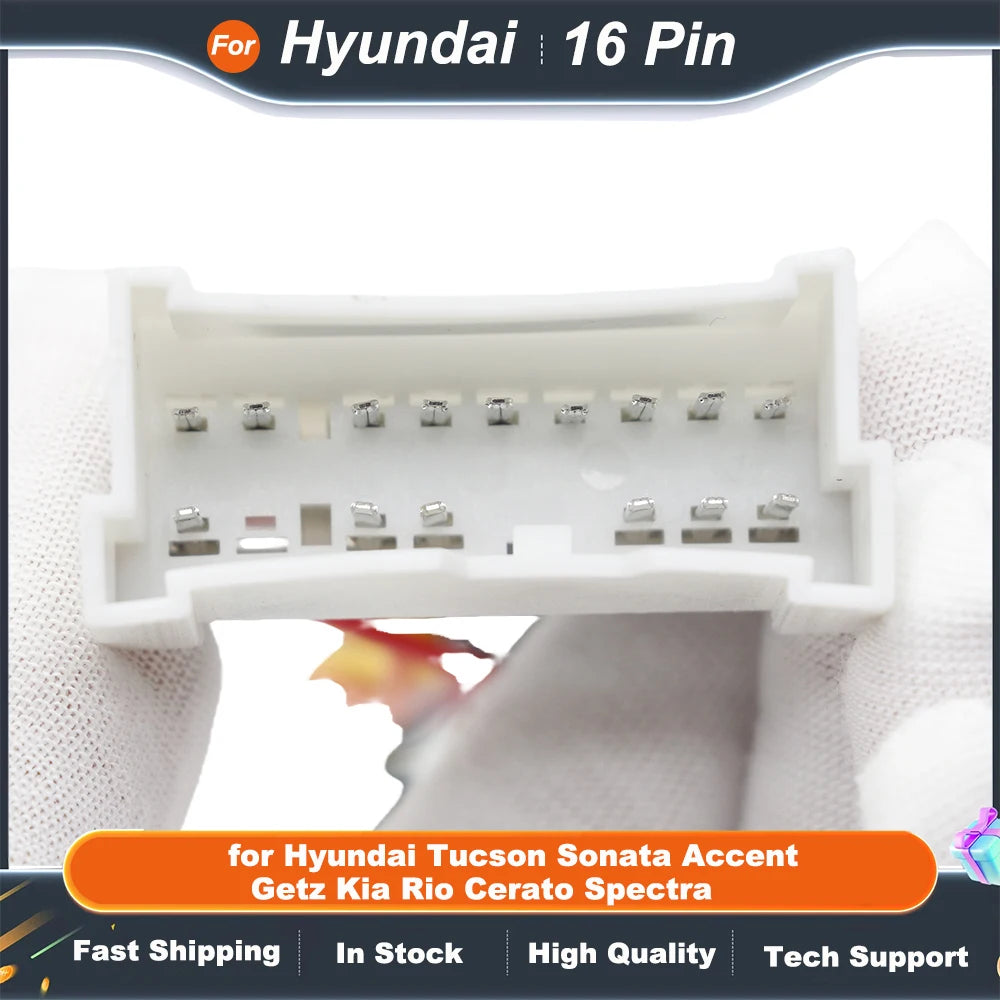 Radio Wiring Harness 16 Pin Connector Car Android Cable Adapter for Hyundai Tucson Sonata Accent Getz Kia Rio Cerato Spectra
