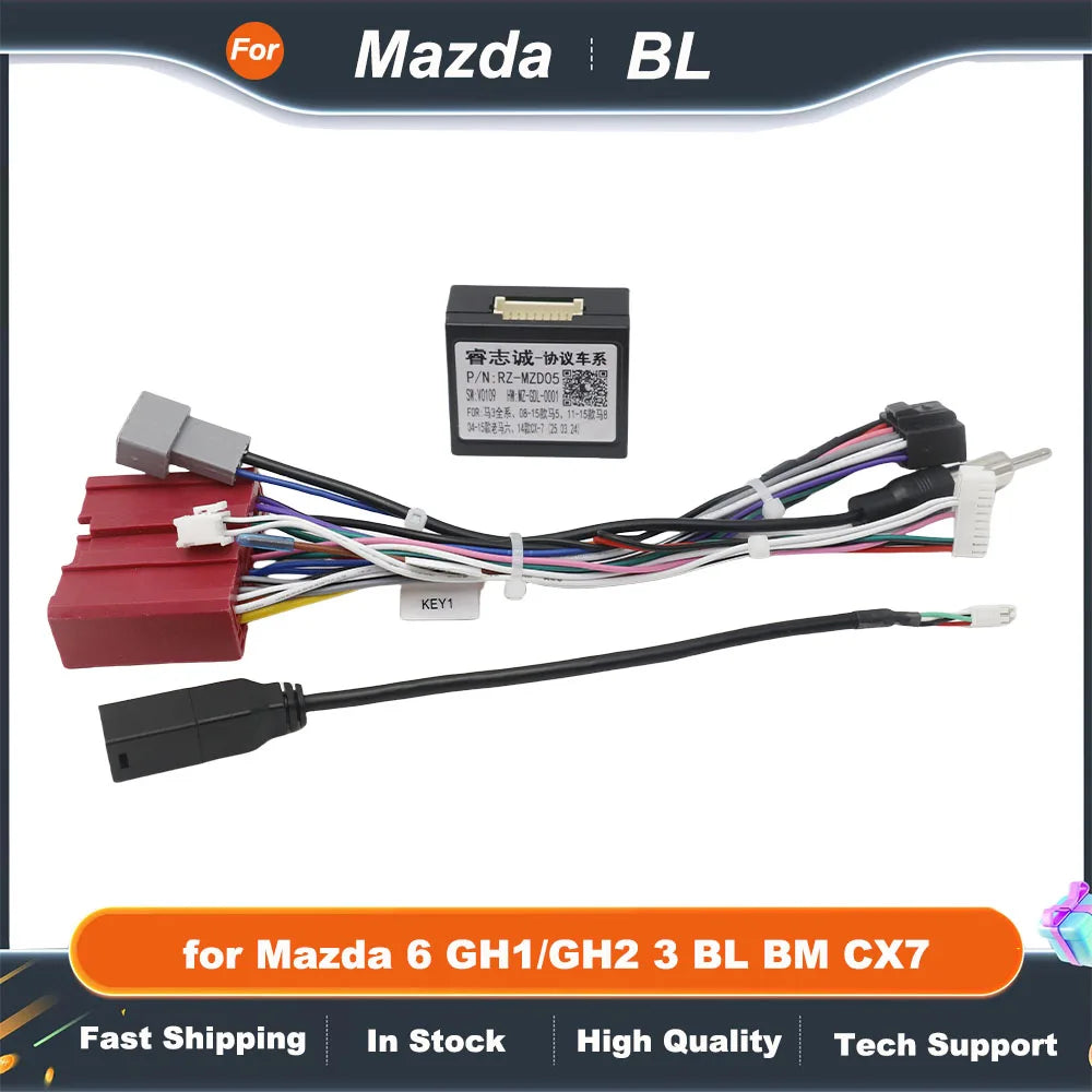 Harness Adapter CAN Bus Decoder 16 Pin to 24Pin Connector Radio Antenna Car Android Wiring Cable for Mazda 6 GH1/GH2 3 BL BM CX7