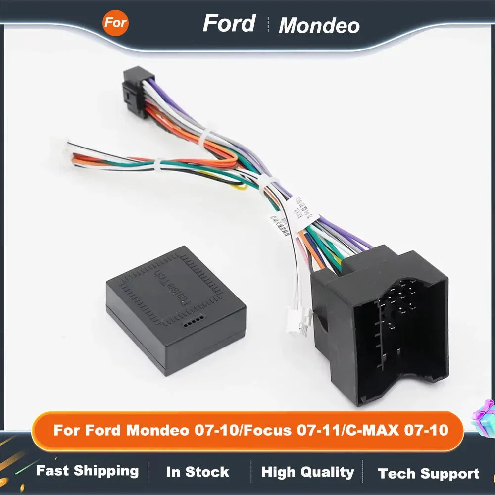 Car Radio Fascia Frame 16PIN Wiring Harness Adapter with CANBUS Box for Ford Mondeo Focus 07-11 C-MAX 07-10 Android Stereo Audio