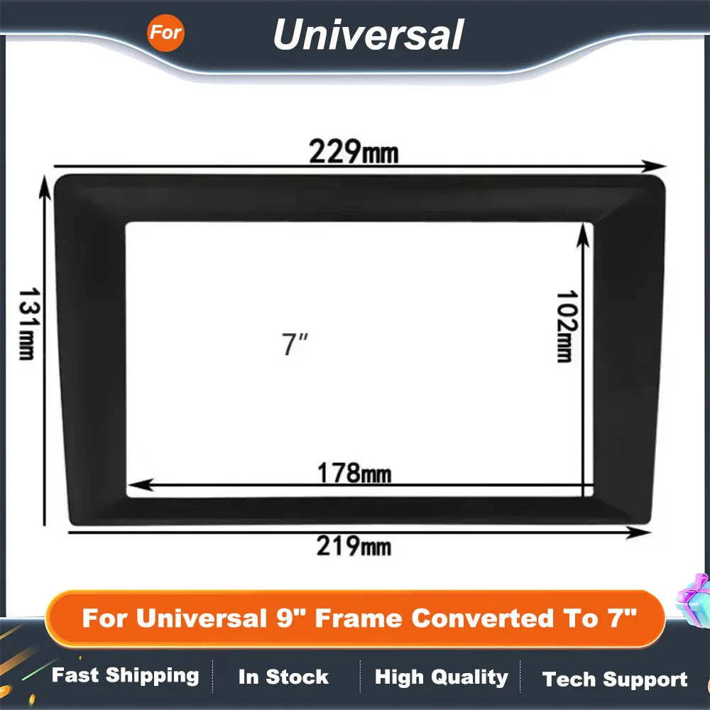 9" to 7" Car Radio Fascia Frame Adapter Universal Stereo Dash Panel Conversion Kit for 2DIN Car Audio System