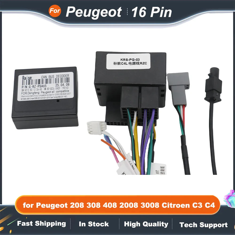 16 Pin to 56Pin Wiring Harness CAN Bus Decoder Connector Head Unit Cable Adapter for Peugeot 208 308 408 2008 3008 Citroen C3 C4