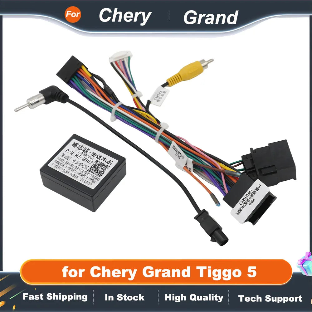 Radio Wiring Harness Adapter CAN Bus Decoder 16 Pin Plug Connector Camera In Car Android Head Unit Cable for Chery Grand Tiggo 5