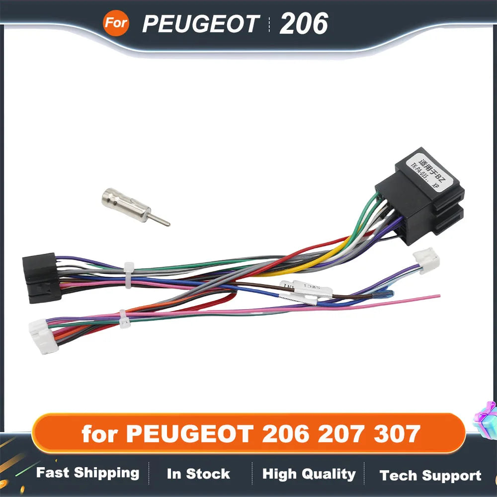 16 Pin Wiring Harness Adapter Canbus Box Decoder For Peugeot 206 207 307 Radio Android 2 Din GPS Wifi Video Player RP5-PA-104