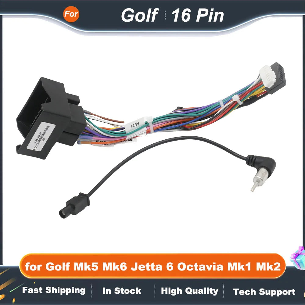 Wiring Harness 16 Pin Plug to Quad Lock Connector Car Radio Cable Adapter for Golf Mk5 Mk6 Jetta 6 Octavia Mk1 Mk2